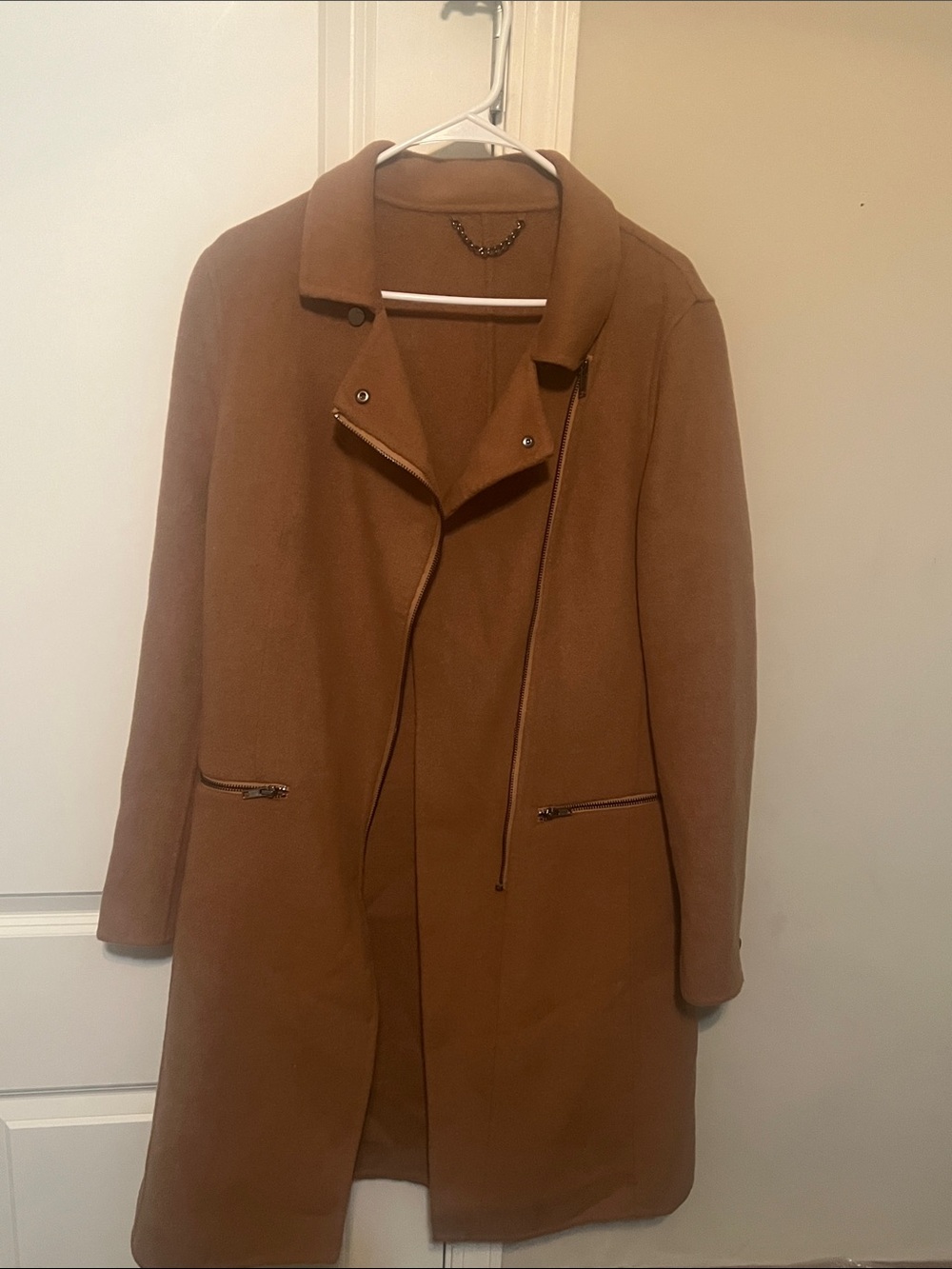 Women's Long Camel Trench Coat with Zip Pockets